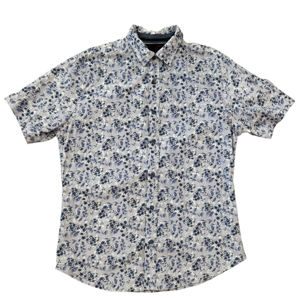 SMASH Blue Floral Print Short Sleeve Button Down Shirt Mens Size Medium